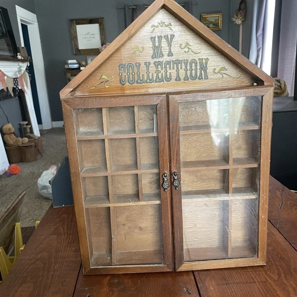 Vintage Enesco My Collection Display Cabinet Glass Doors Wall Mounted